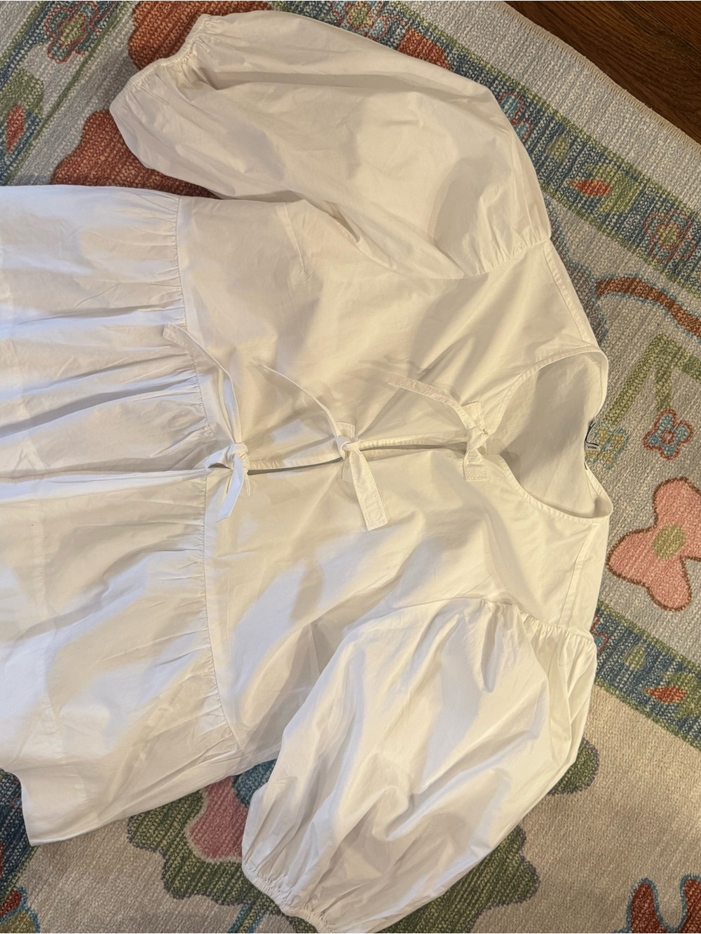 Ganni White Puff-Sleeve Tie-Front Peplum Blouse - Picture 1 of 3